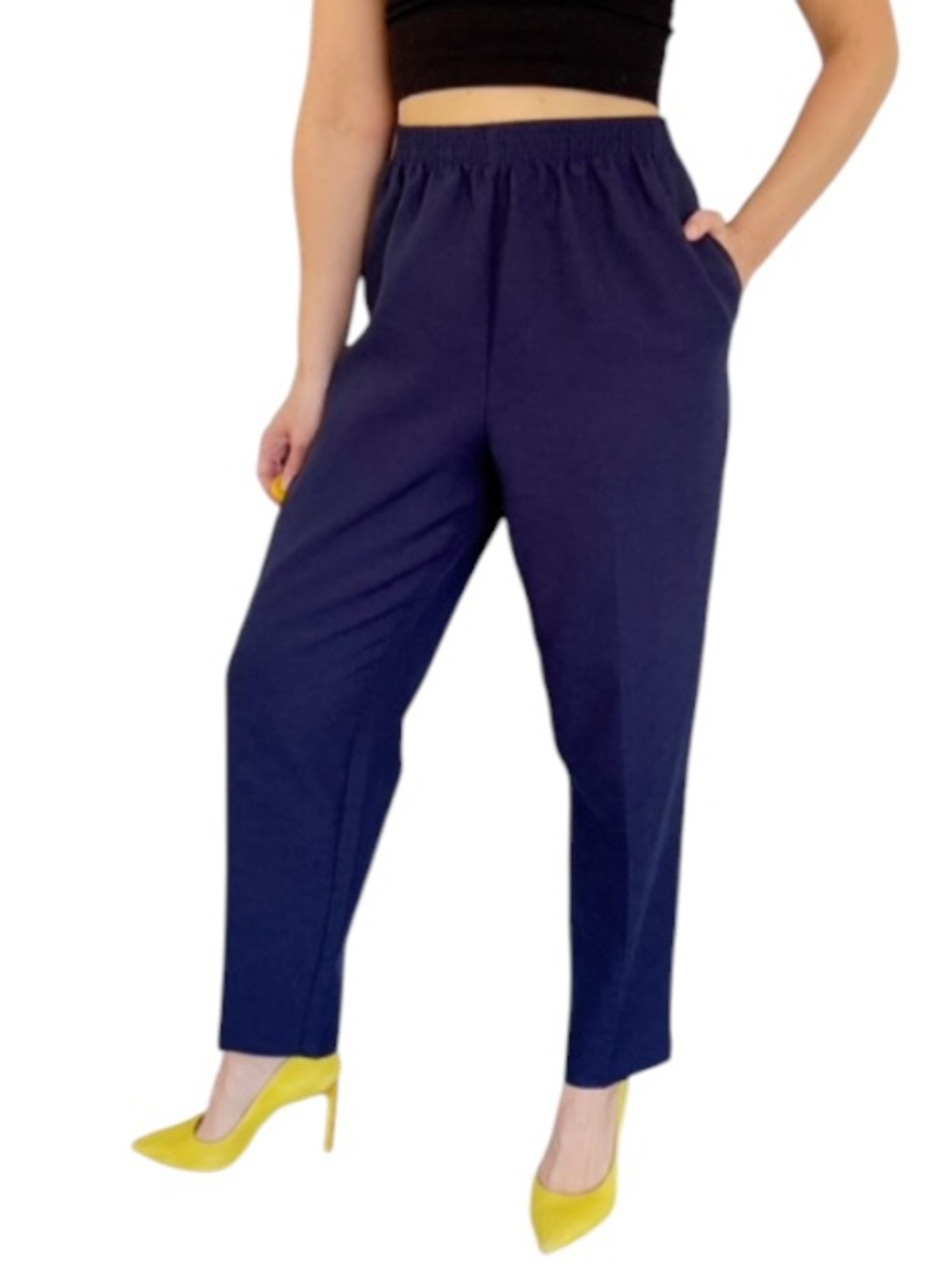 ALIA Petites navy blue elastic waist straight leg casual trousers size 10P